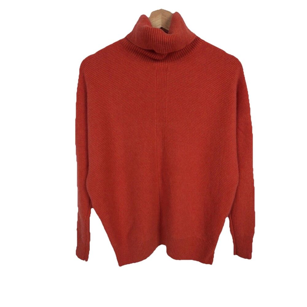 Nicole Miller Cashmere Turtleneck Womens Small Orange Ribbed Knit  Luxe Sweater